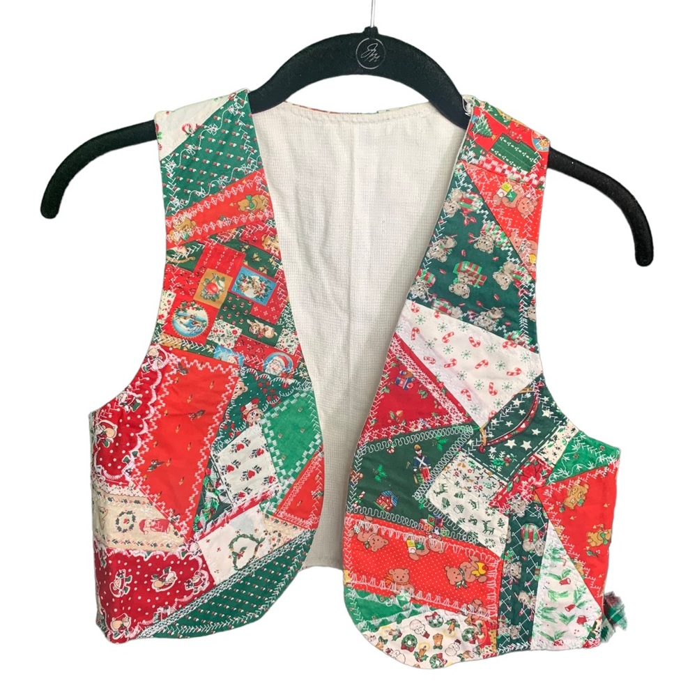 Christmas cottage core vest girls size 16 teddy bear wreath Santa